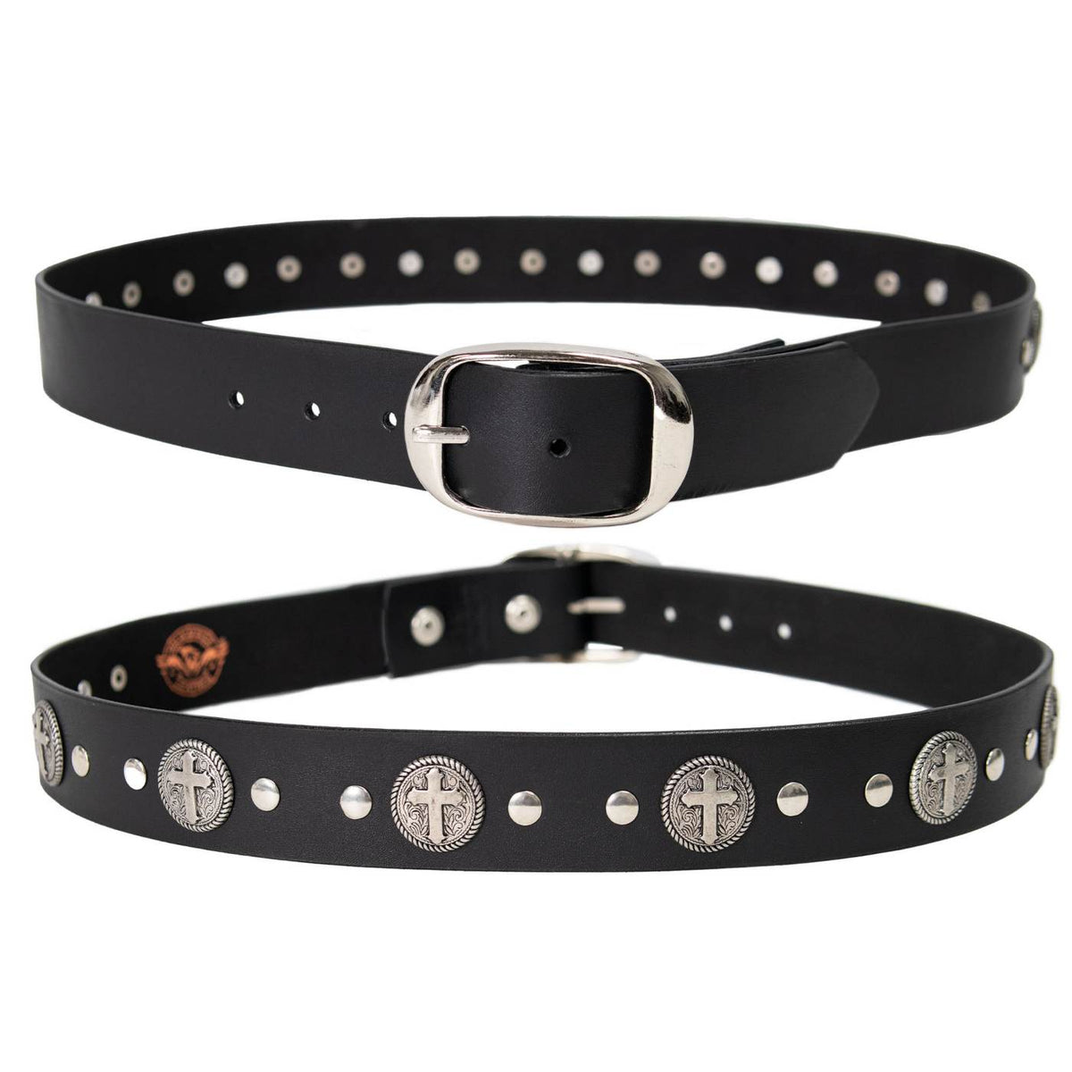 Milwaukee Leather Men's Black Cross Circle Leather Belt, MP7108