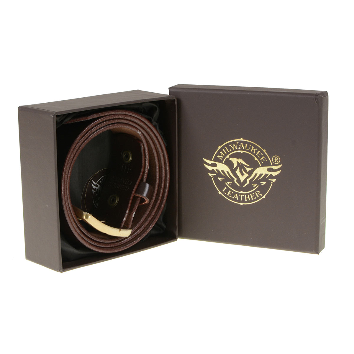 Milwaukee Leather Men's Brown Brass Buckle Leather Belt, MP7115