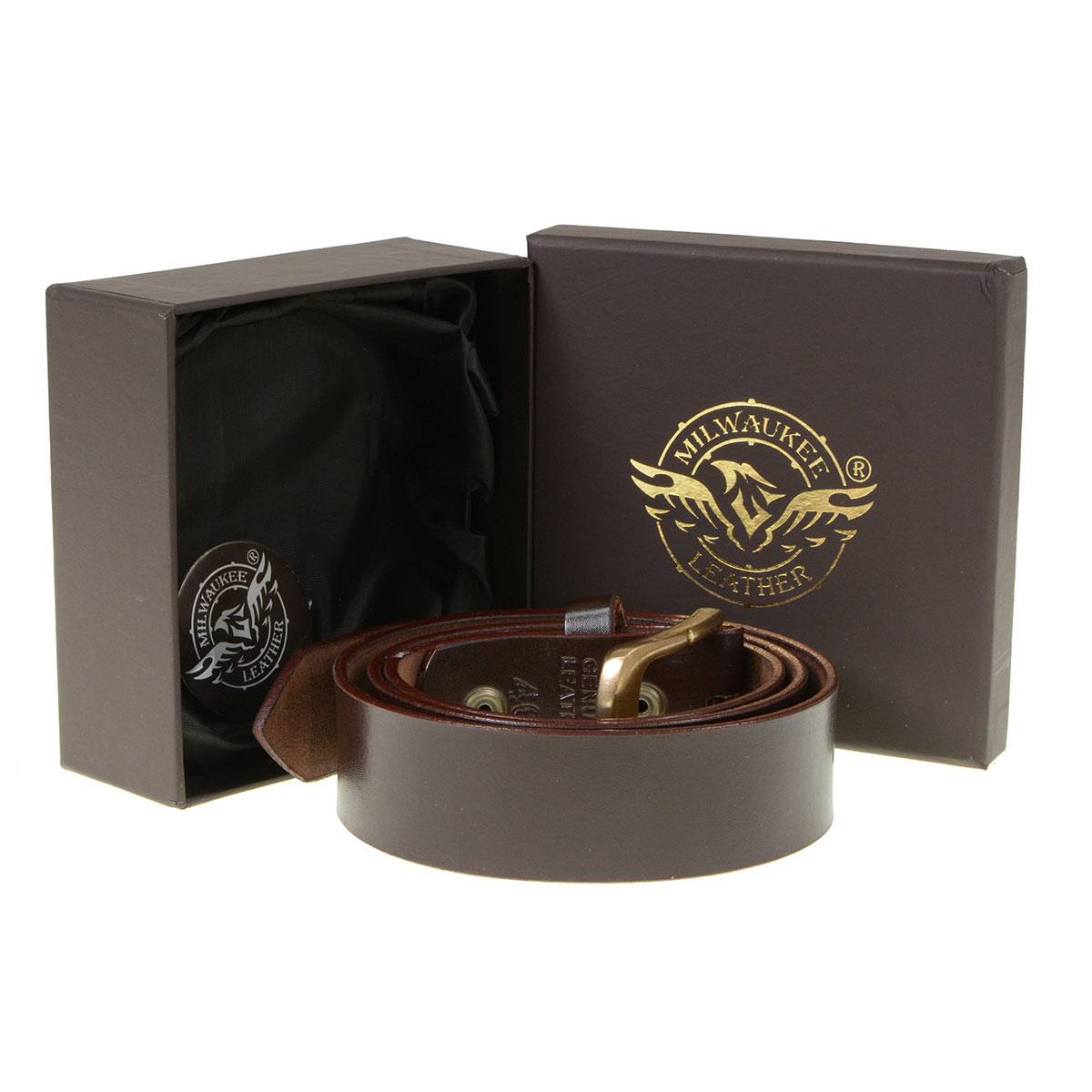 Milwaukee Leather Men's Brown Brass Buckle Leather Belt, MP7115