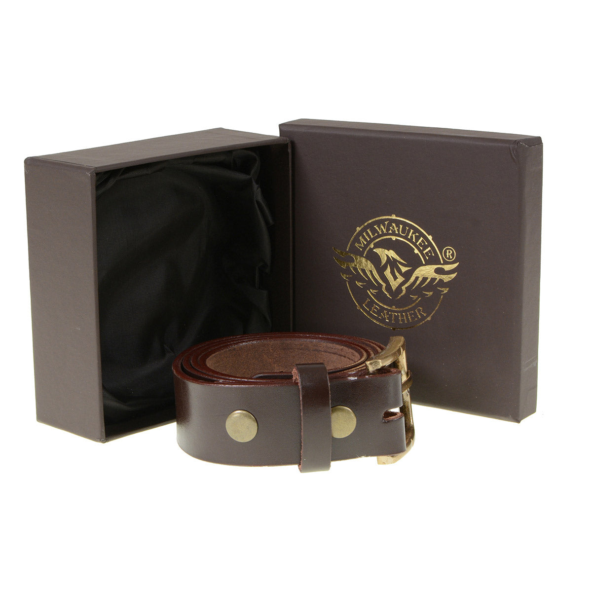 Milwaukee Leather Men's Brown Brass Buckle Leather Belt, MP7115