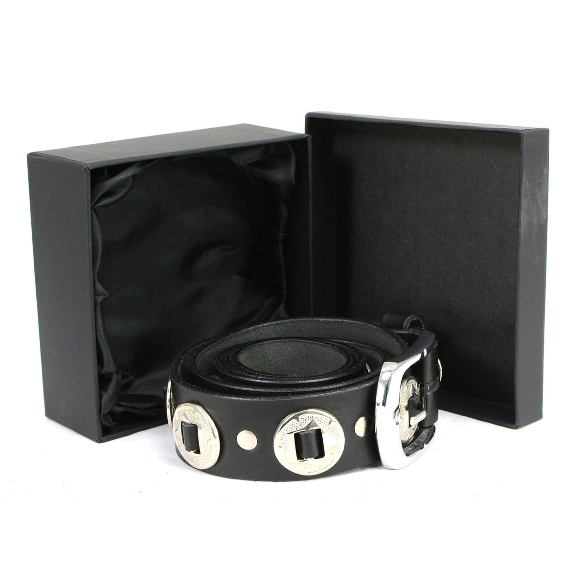 Milwaukee Leather Men's Black Chrome Concho Leather Belt, MP7120