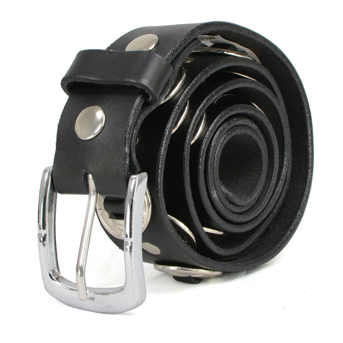Milwaukee Leather Men's Black Chrome Concho Leather Belt, MP7120