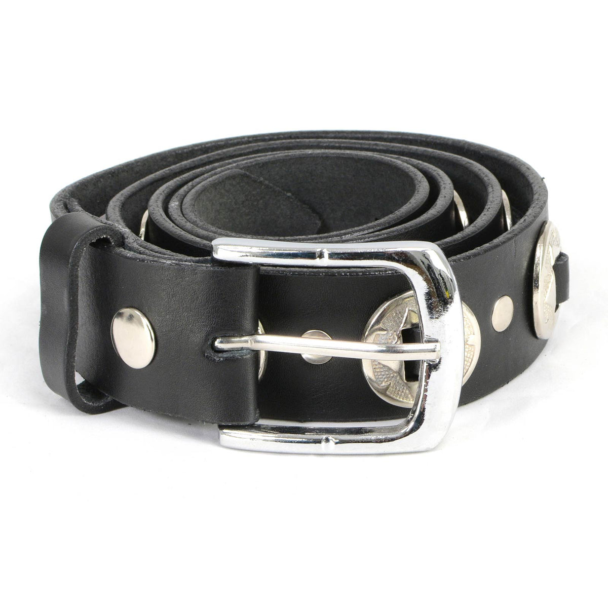 Milwaukee Leather Men's Black Chrome Concho Leather Belt, MP7120