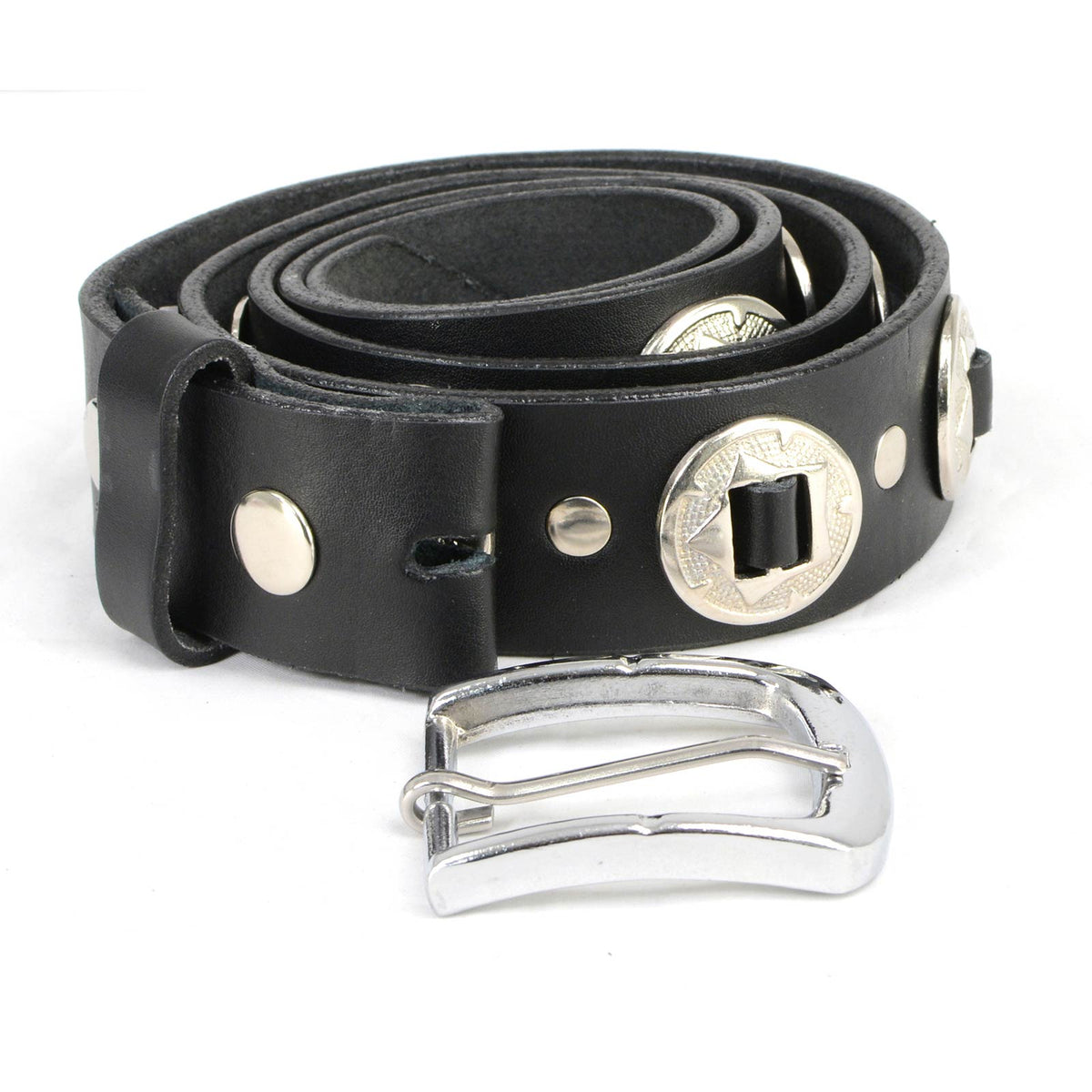 Milwaukee Leather Men's Black Chrome Concho Leather Belt, MP7120