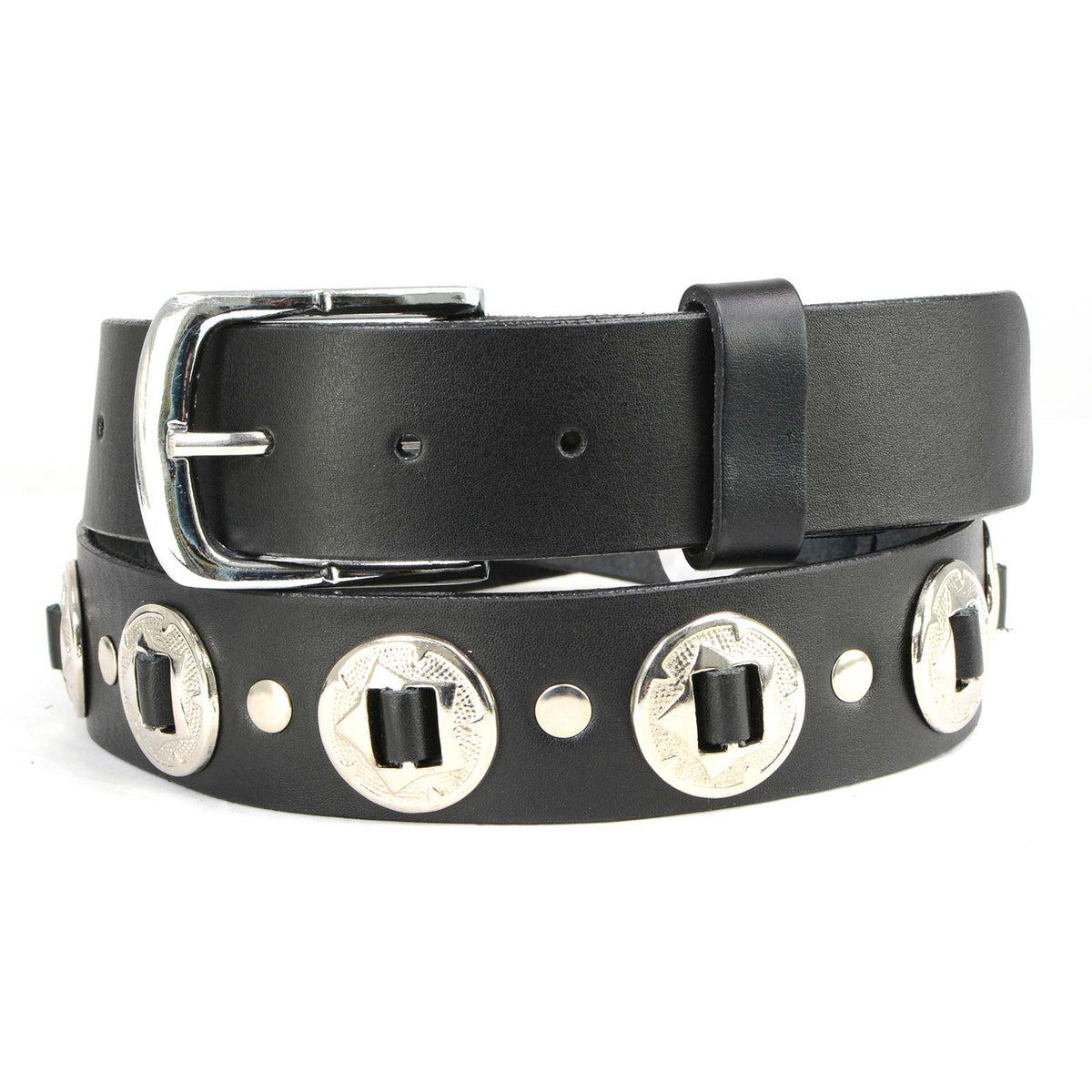 Milwaukee Leather Men's Black Chrome Concho Leather Belt, MP7120