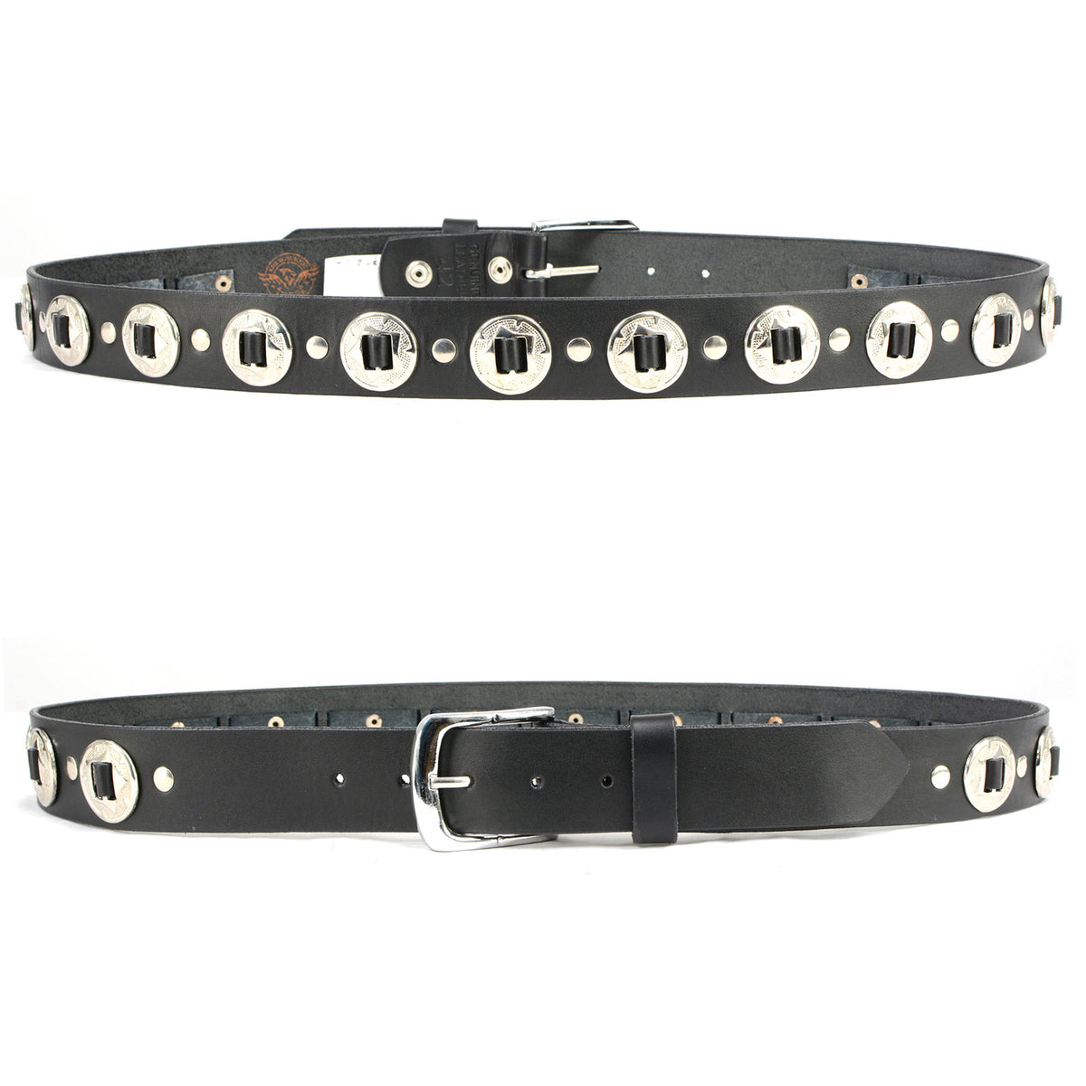 Milwaukee Leather Men's Black Chrome Concho Leather Belt, MP7120