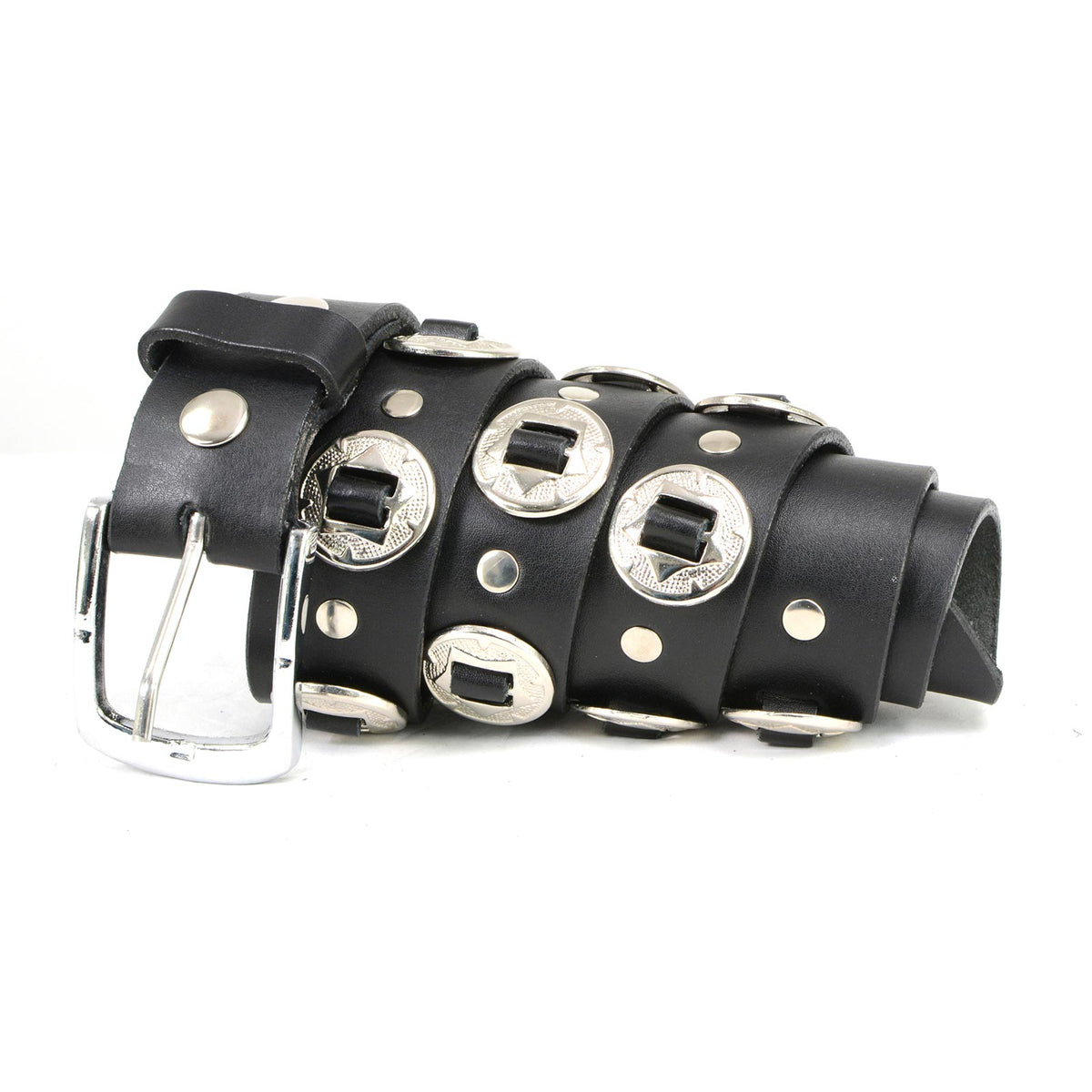 Milwaukee Leather Men's Black Chrome Concho Leather Belt, MP7120