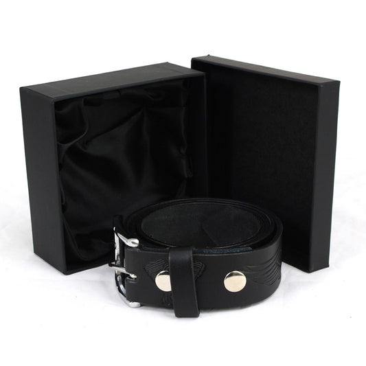 Milwaukee Leather Men's Black Engine Wings Leather Belt, MP7122