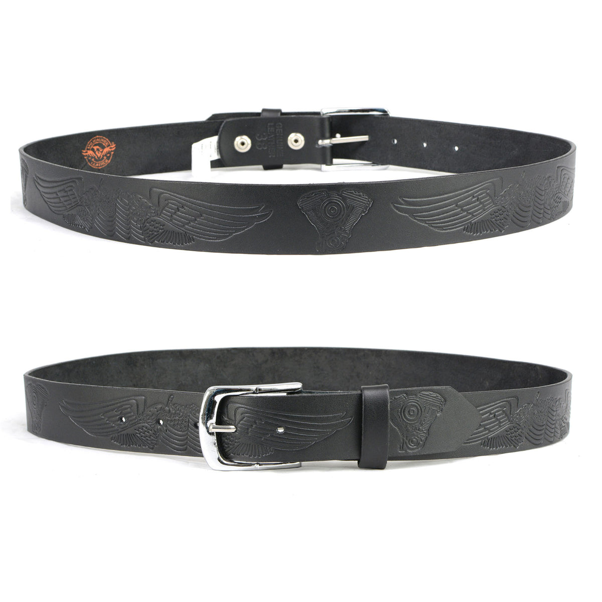 Milwaukee Leather Men's Black Engine Wings Leather Belt, MP7122