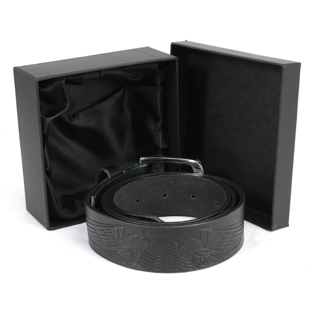 Milwaukee Leather MP7122 Men's Engine Block & Wings - Black Leather Belt w/ Interchangeable Buckle - 1.5 inches Wide
