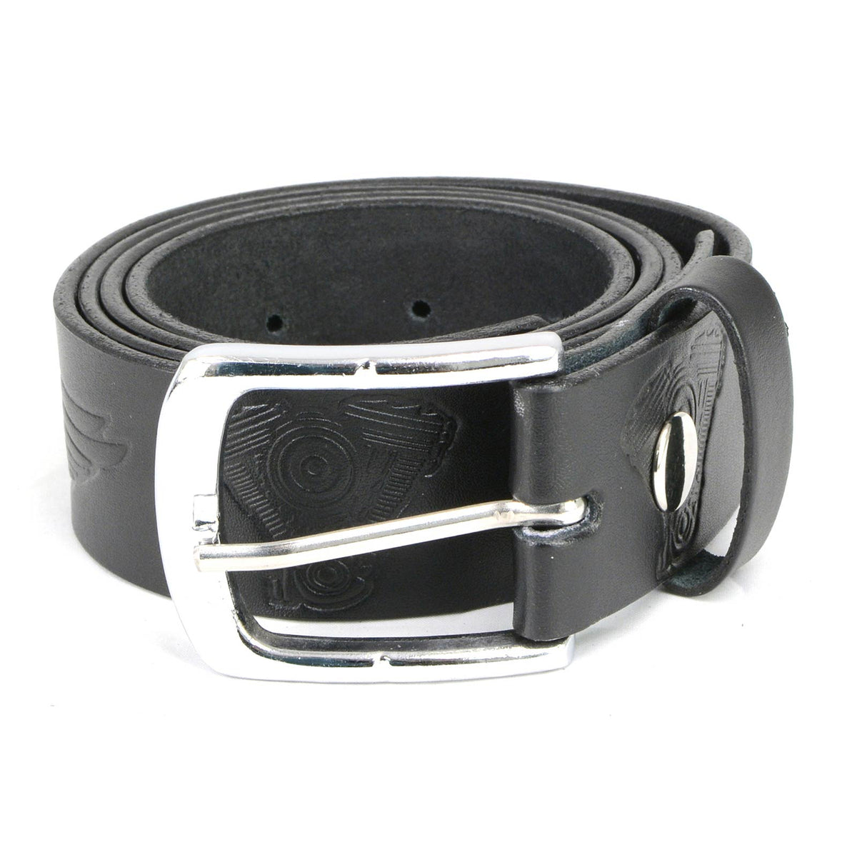 Milwaukee Leather Men's Black Engine Wings Leather Belt, MP7122