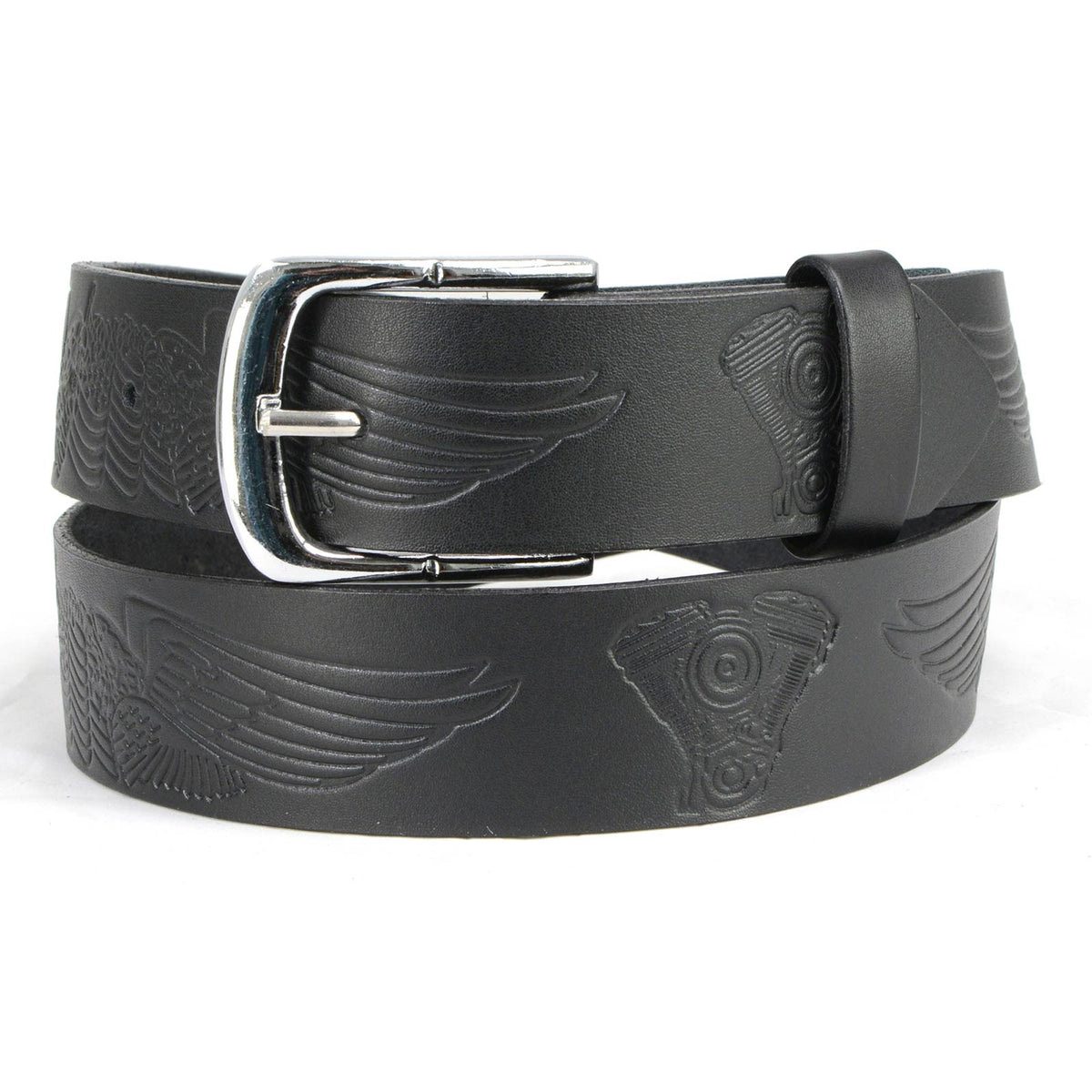 Milwaukee Leather Men's Black Engine Wings Leather Belt, MP7122