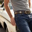 Milwaukee Leather Men's Cross Circle Brown Leather Belt w/ Interchangeable Buckle - 1.5 inches Wide - MP7127