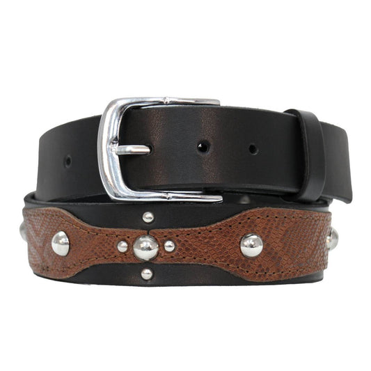 Milwaukee Leather Men's Two-Tone Stud Genuine Leather Belt, MP7130