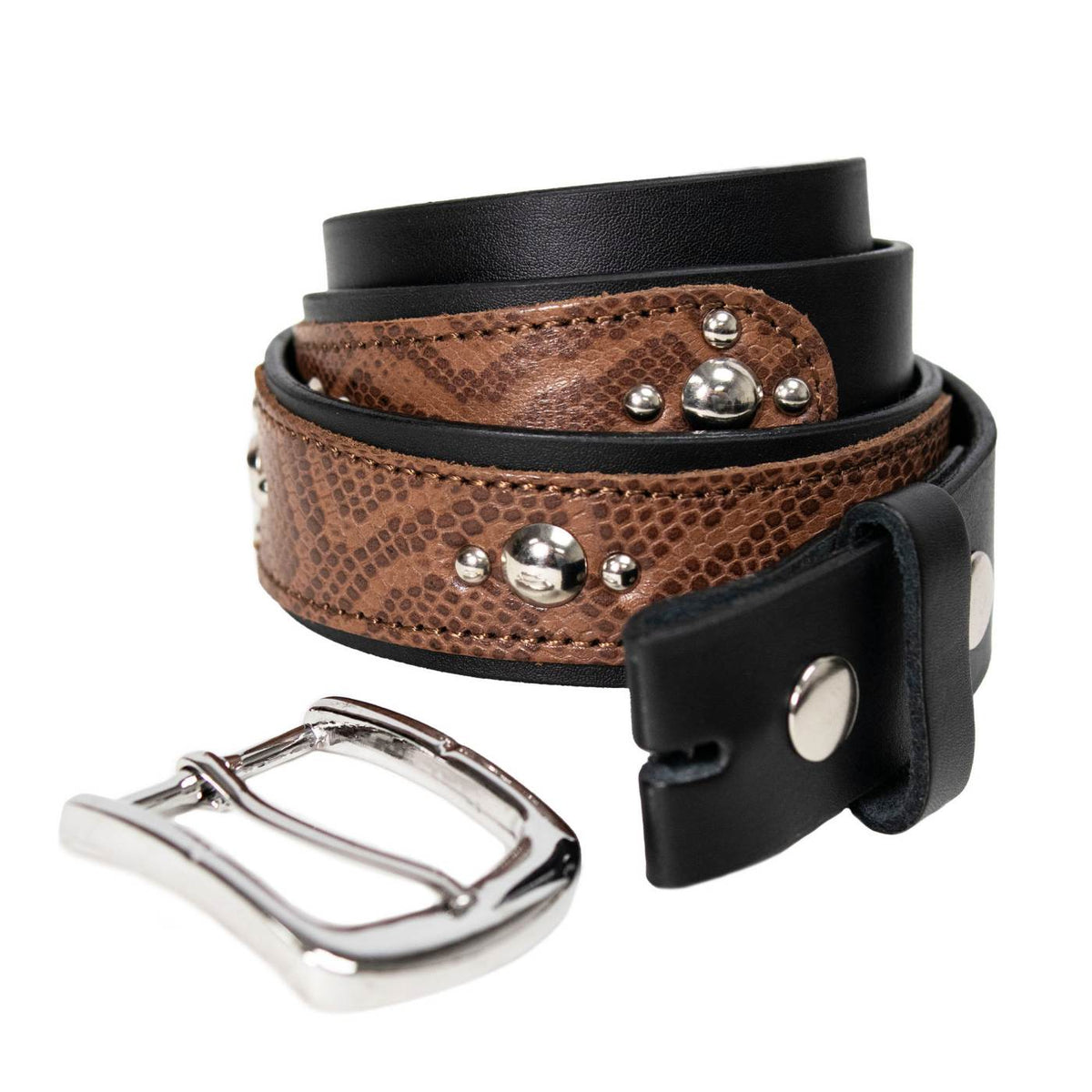 Milwaukee Leather Men's Two-Tone Stud Genuine Leather Belt, MP7130