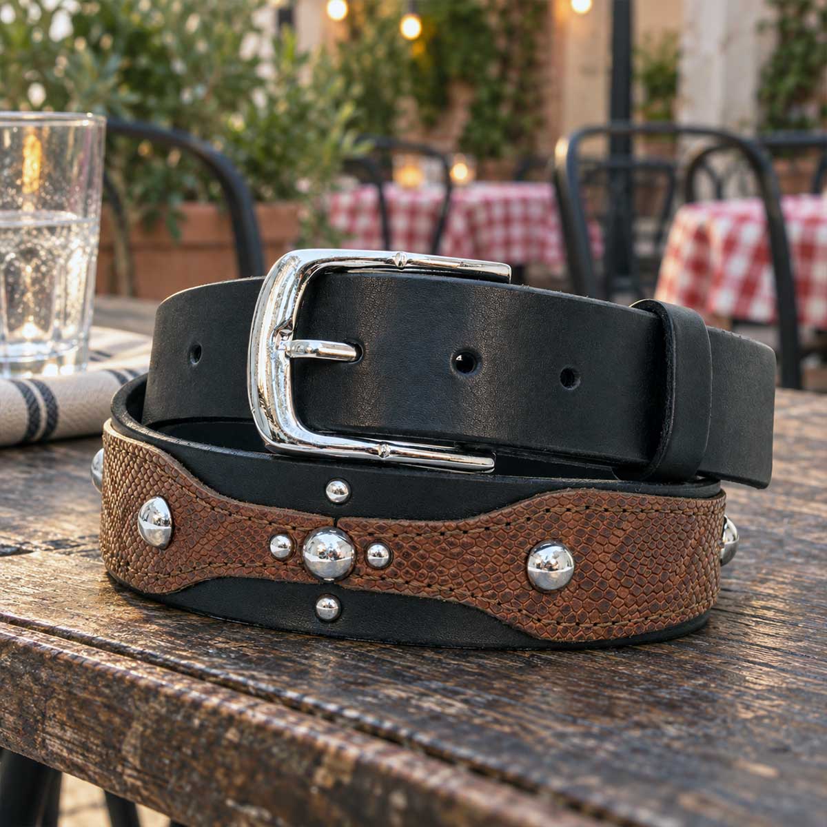 Milwaukee Leather Men's Two-Tone Stud Genuine Leather Belt, MP7130