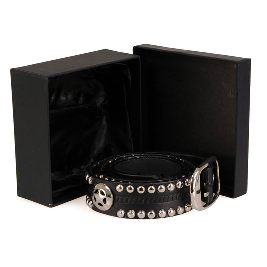 Milwaukee Leather Men's Black Chrome Stud Star Leather Belt, MP7131