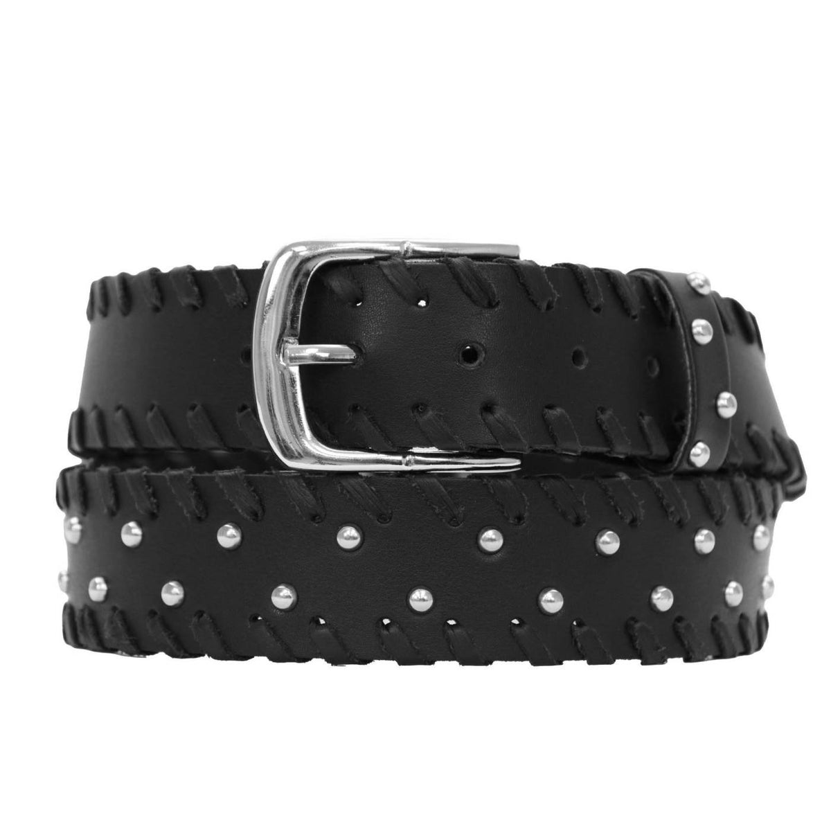 Milwaukee Leather Men's Black Studded Leather Belt, MP7138