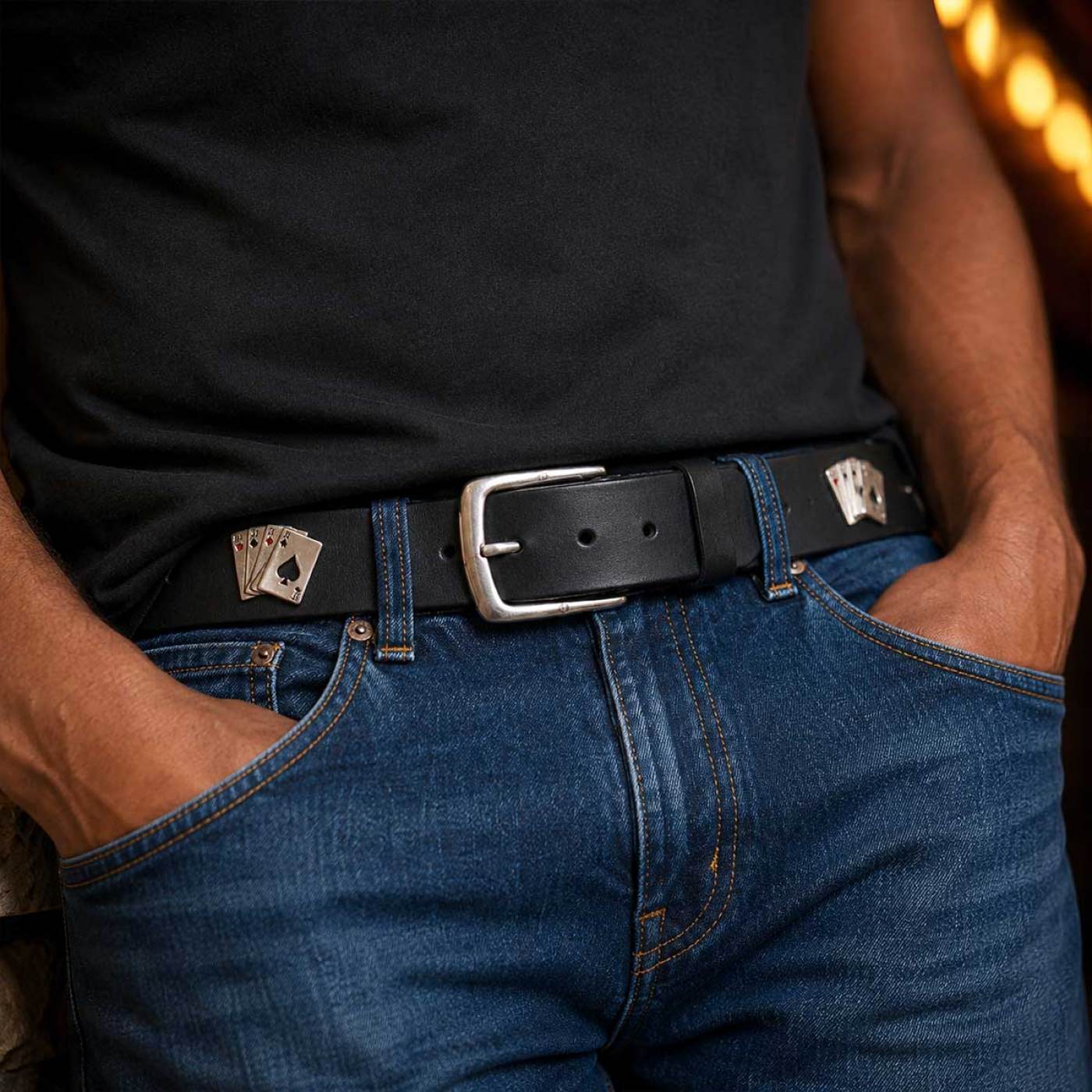 Milwaukee Leather Men's Playing Card Emblem Genuine Leather Belt, MP7139