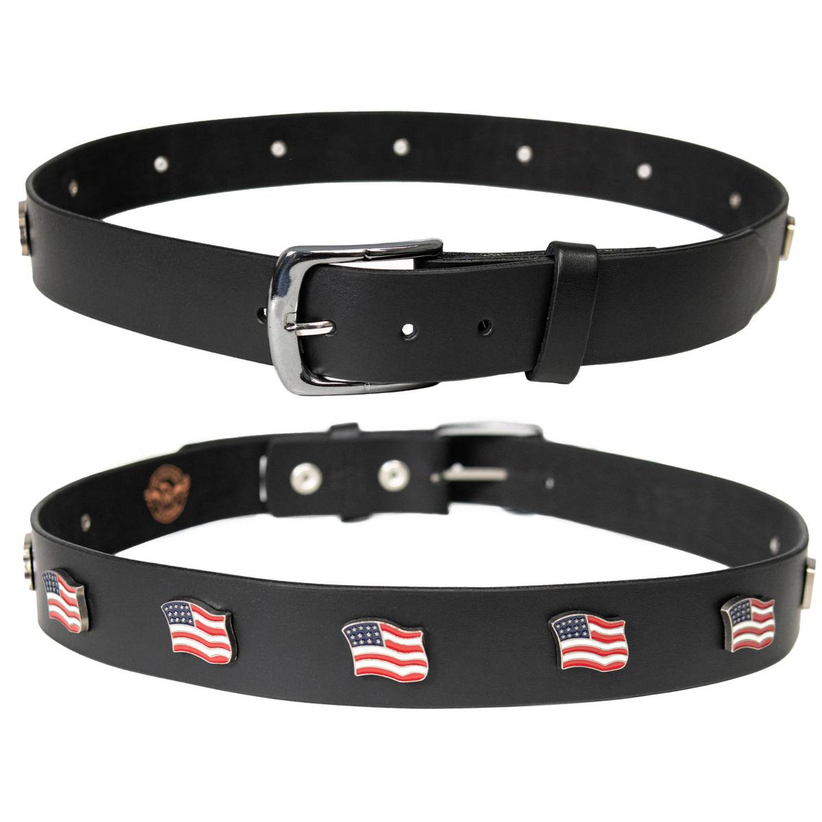 Milwaukee Leather Men's Freedom Line Black Leather Belt with USA Flag Emblems - 1.5 Inch - MP7140
