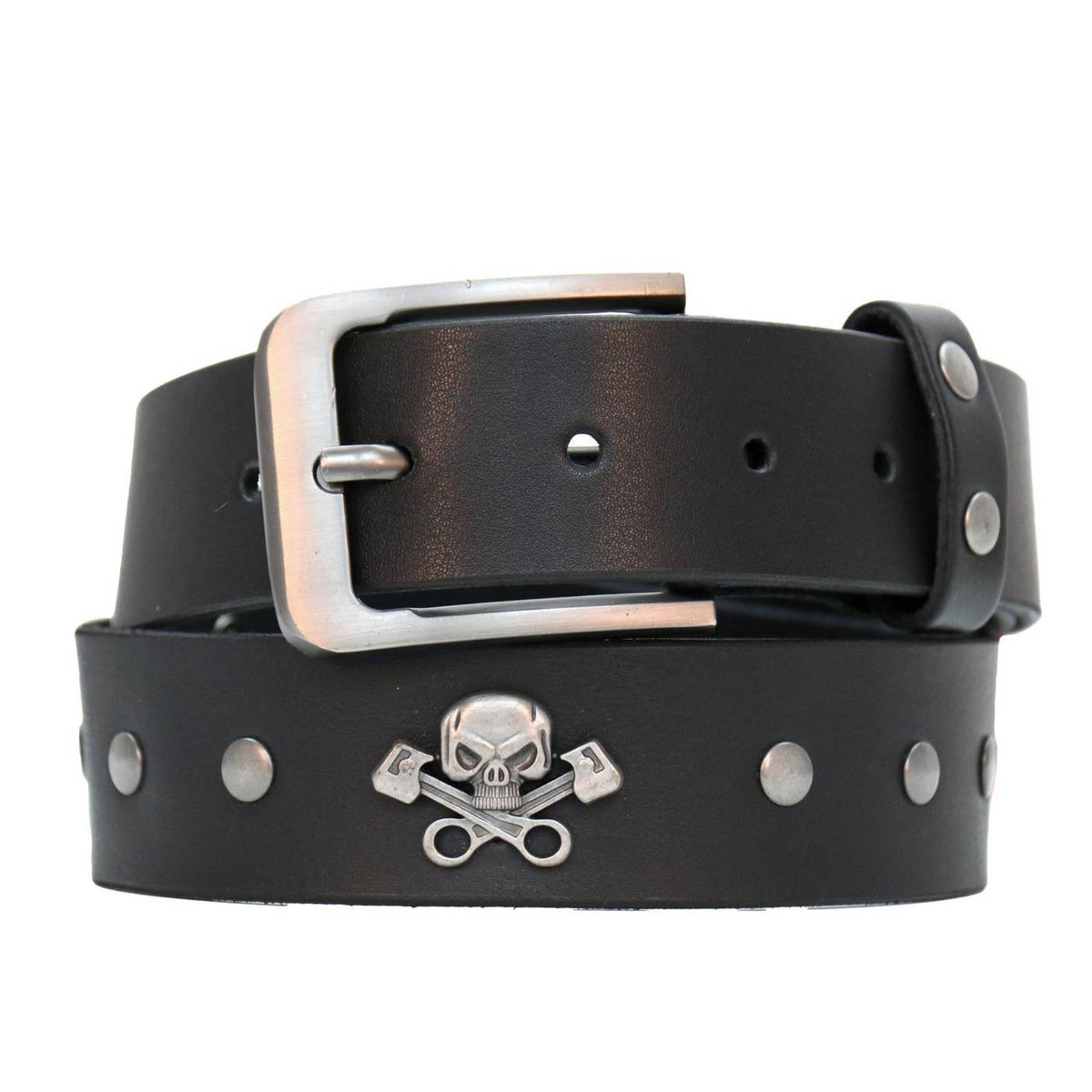 Milwaukee Leather Men's Skull & Pistons Genuine Leather Belt, MP7141