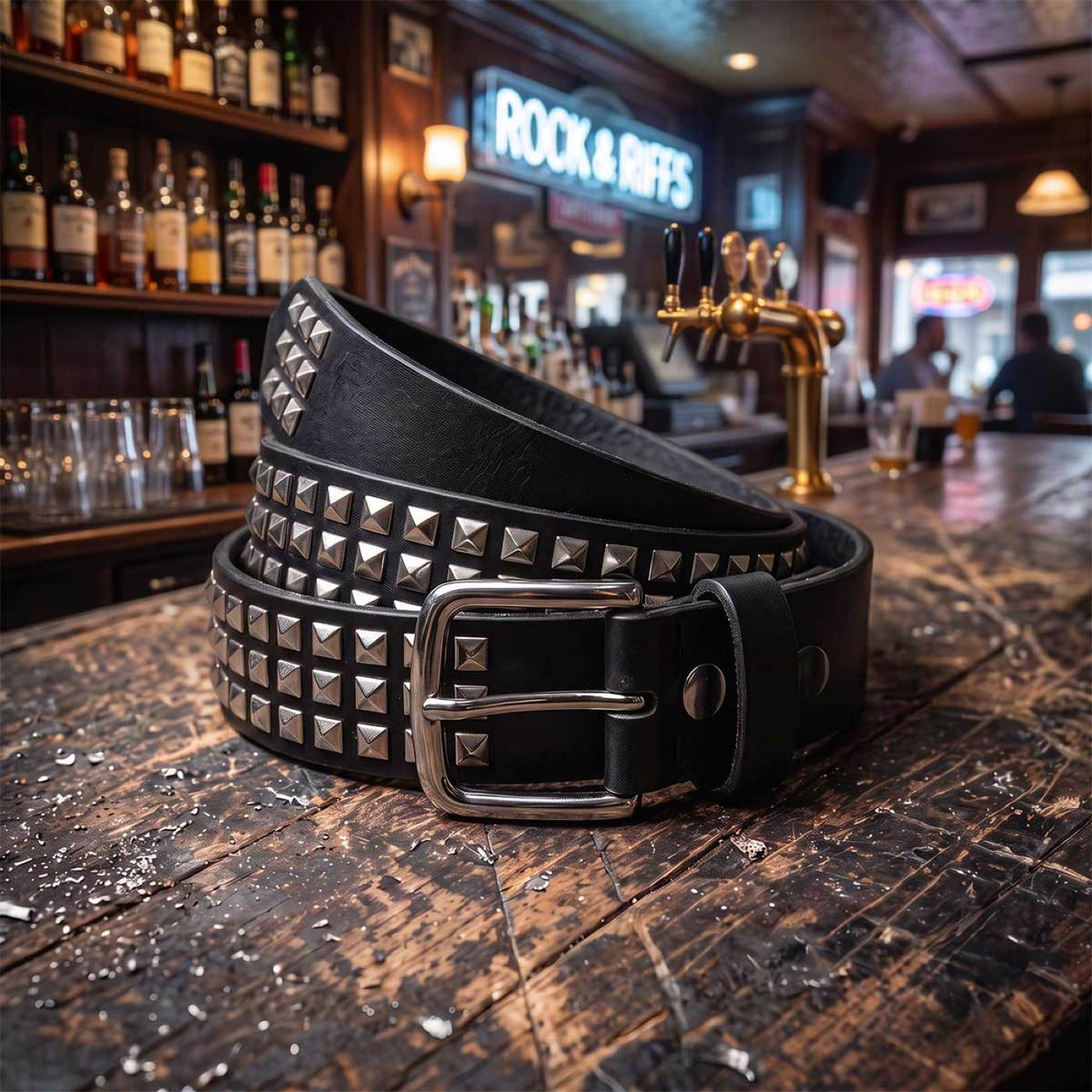Milwaukee Leather Men's Black Triple-Row Studded Leather Belt, MP7144