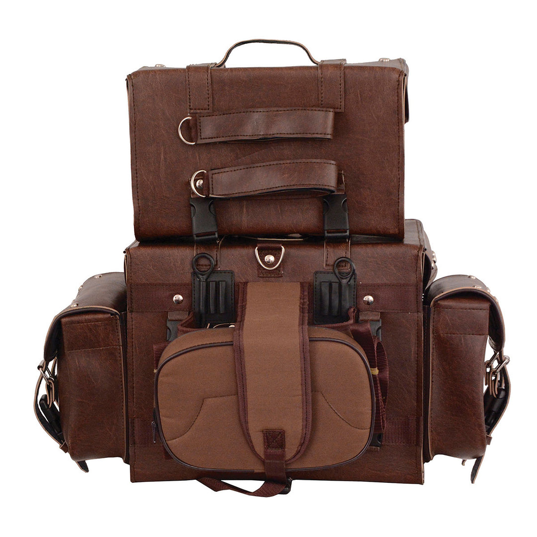 Milwaukee Leather MP8127RT Large Retro Brown 4-Piece Studded PVC Motorcycle Bag Touring Pack