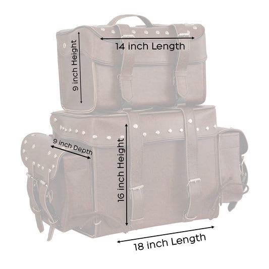Milwaukee Leather MP8127RT Large Retro Brown 4-Piece Studded PVC Motorcycle Bag Touring Pack
