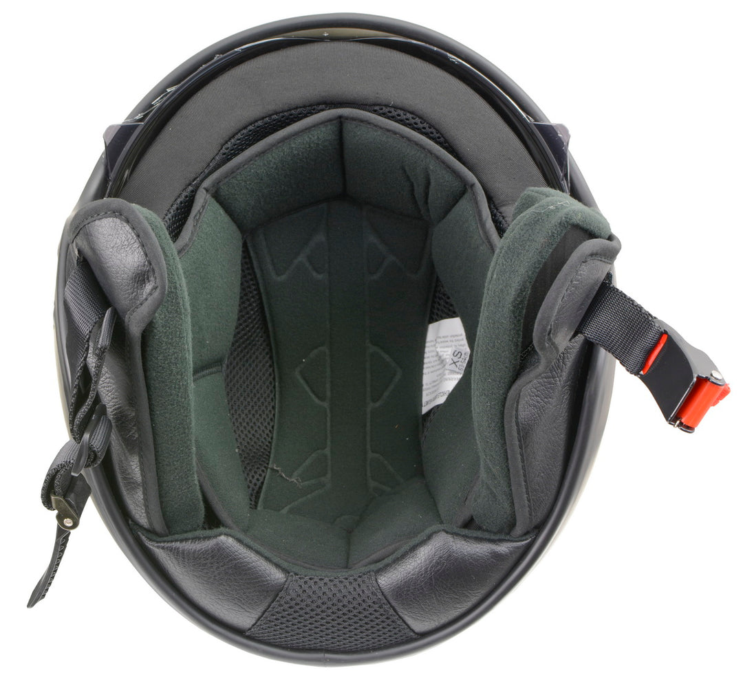 Milwaukee Helmets MPH9723DOT Carbon Like Black Half Helmet with Drop Down Sun Visor