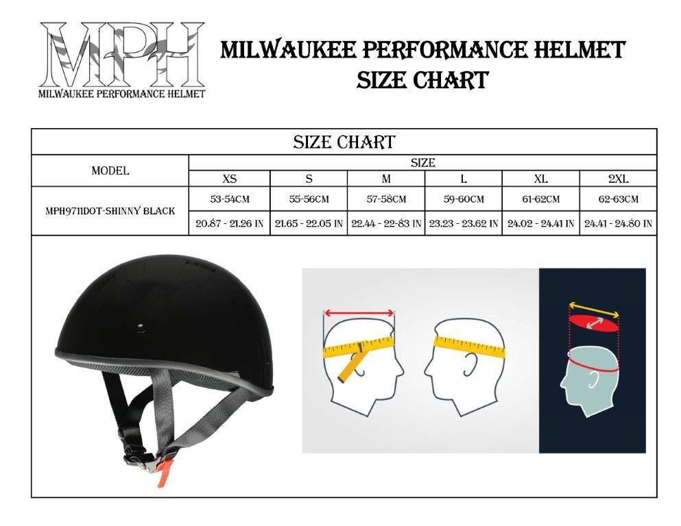 Milwaukee Helmets MPH9711DOT Bare Bones Glossy Black Half Motorcycle DOT Bikers Helmet