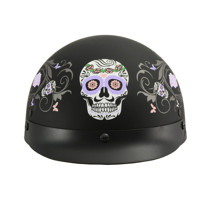 Milwaukee Performance Helmets MPH9726DOT Sugar Skull Matte Black DOT Half Helmet w/ Drop Down Visor