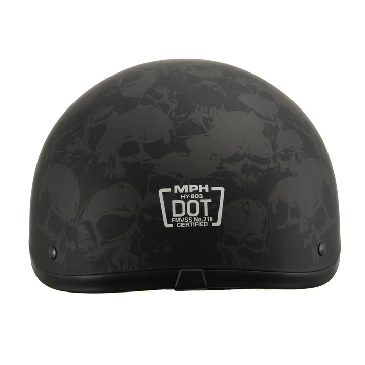Milwaukee Helmets MPH9771DOT Skull Graphics Americas Smallest Matte Black Half Helmet