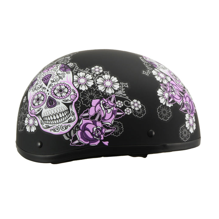 Milwaukee Helmets MPH9772DOT Ladies Sugar Skull Design Matte Black Half Helmet