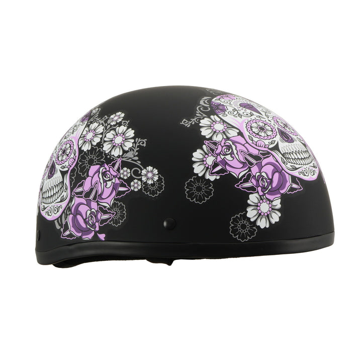 Milwaukee Helmets MPH9772DOT Ladies Sugar Skull Design Matte Black Half Helmet