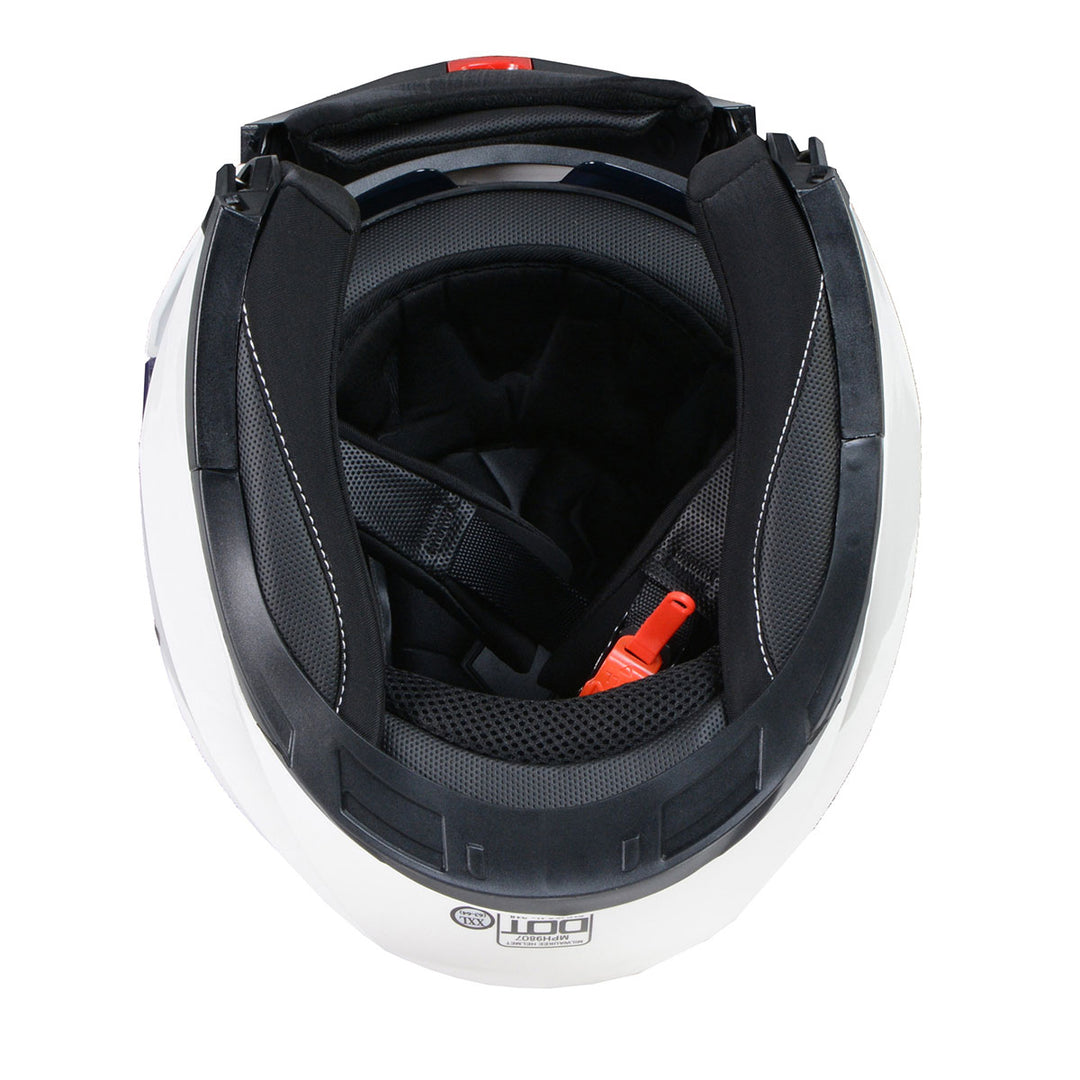 Milwaukee Helmets MPH9807DOT Ionized Gloss White Advanced Motorcycle Modular Helmet Biker w/ Drop Down Visor