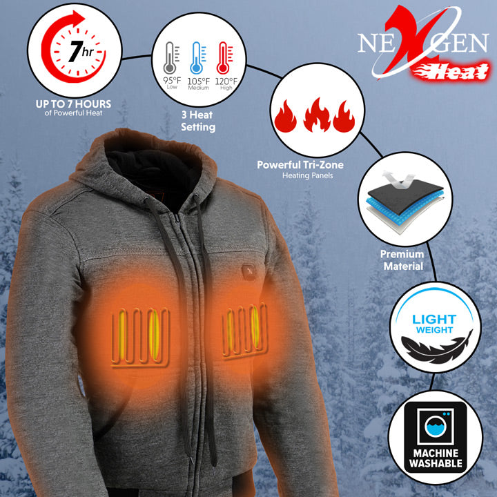Nexgen Heat Women's Heated Hoodie Jacket - MPL2713SET Grey - 3 Level, Motorcycle Riding, Winter Ready, Outdoors Use