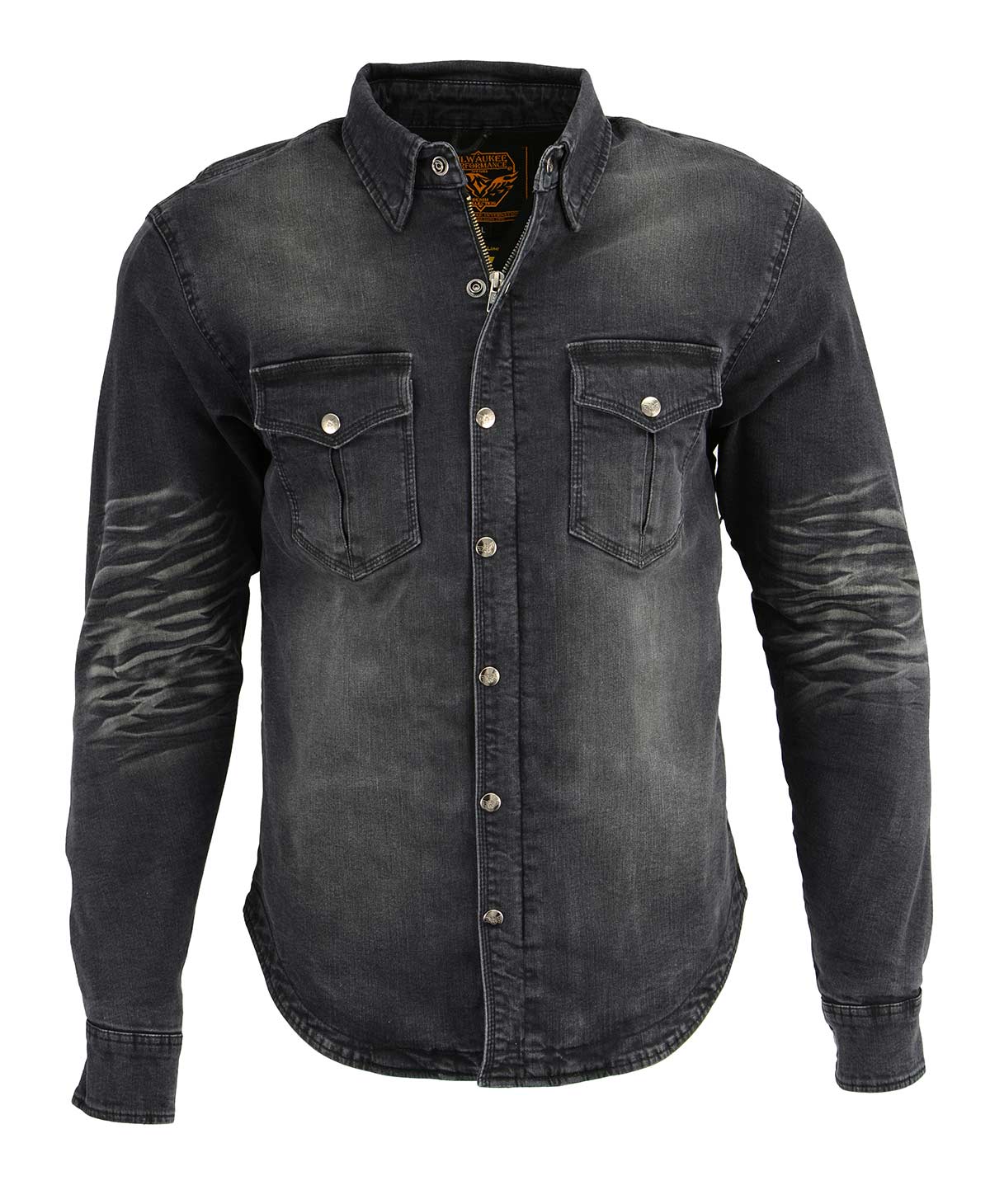 Milwaukee Leather MPM1620 Men's Black Flannel Biker Shirt w/ CE Approved Armor - Reinforced w/ Aramid Fibers