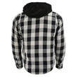 Milwaukee Leather Men’s Othello Black & White Plaid Hooded Riding Shirt w/ CE Armor & Aramid Fiber Panels - MPM1629