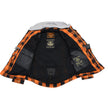 Milwaukee Leather Men’s Titans Orange & Black Plaid Hooded Riding Shirt w/ CE Armor & Aramid Fiber Panels - MPM1642