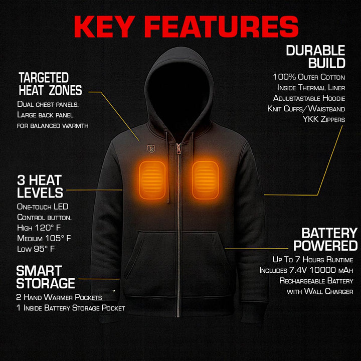 Nexgen Heat Men’s Heated Sweatshirt Hoodie – Grey Cold-Weather Gear for Riding &amp; Outdoor NXM1713SET
