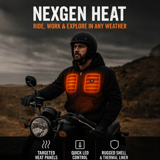 Nexgen Heat Men’s Heated Sweatshirt Hoodie – Black Cold-Weather Gear for Riding & Outdoor NXM1713SET