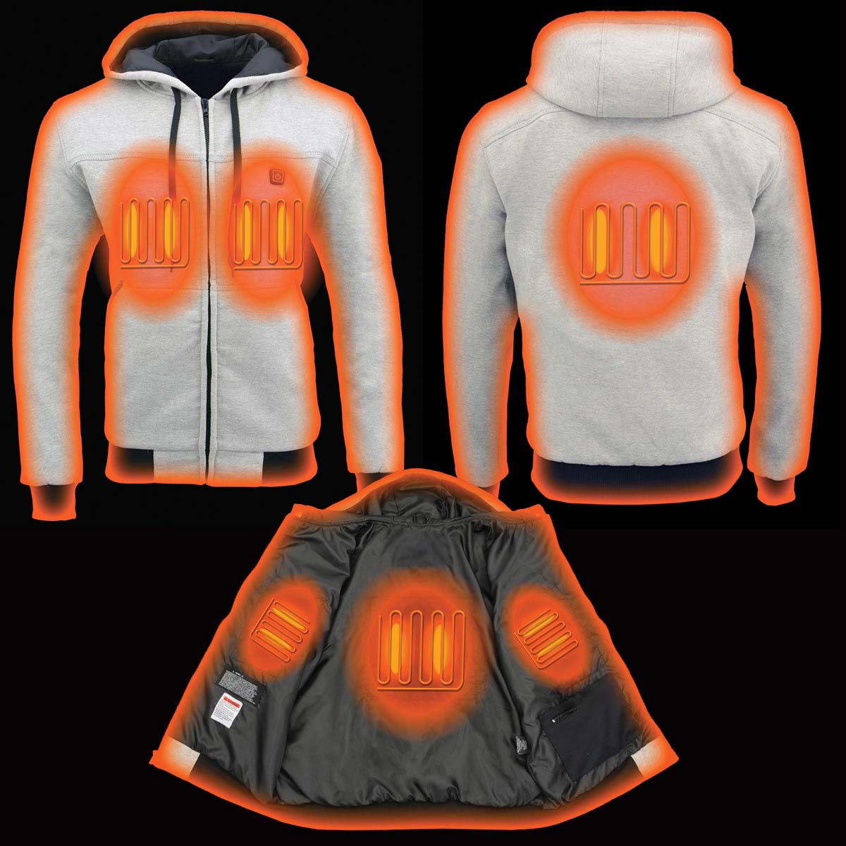 Nexgen Heat Men’s Silver Heated Hoodie Jacket – Winter Motorcycle Riding Gear for Cold Outdoors MPM1714SET