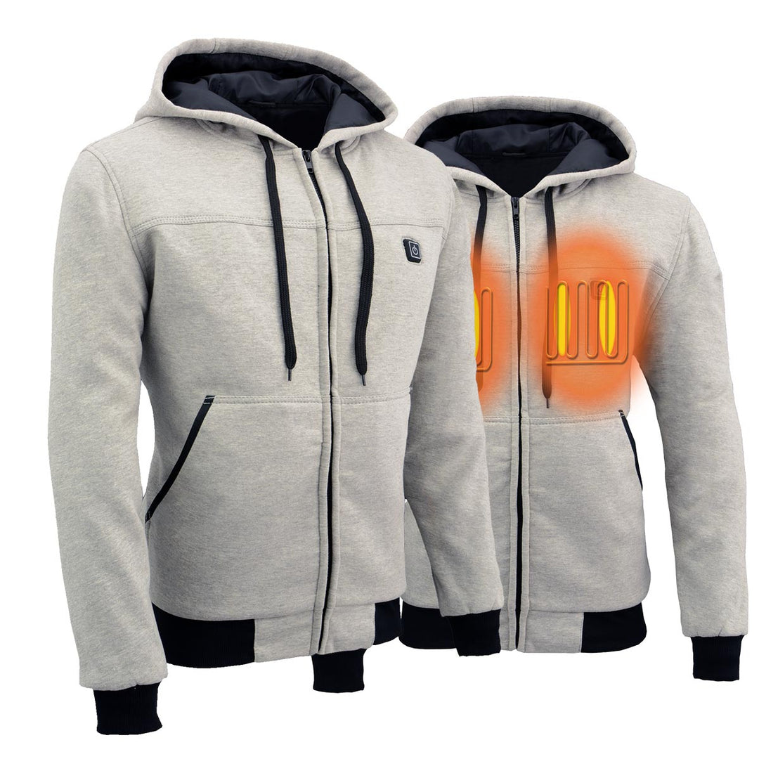 Nexgen Heat Men’s Silver Heated Hoodie Jacket – Winter Motorcycle Riding Gear for Cold Outdoors MPM1714SET