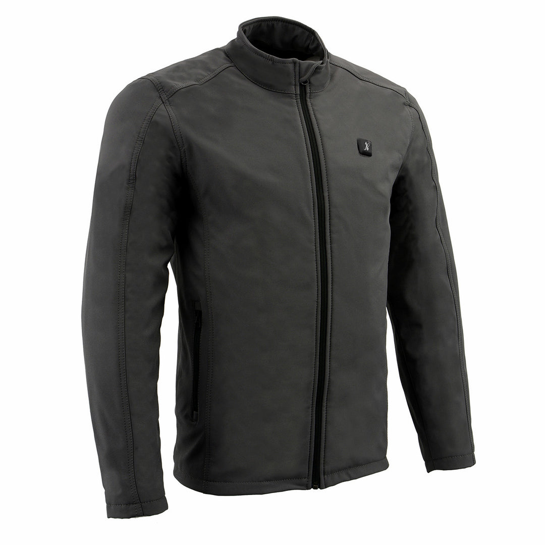 Nexgen Heat MPM1762SET Men’s Grey Soft Shell Heated Jacket - Standup Collar - for Winter Cold Weather Riding Outdoors