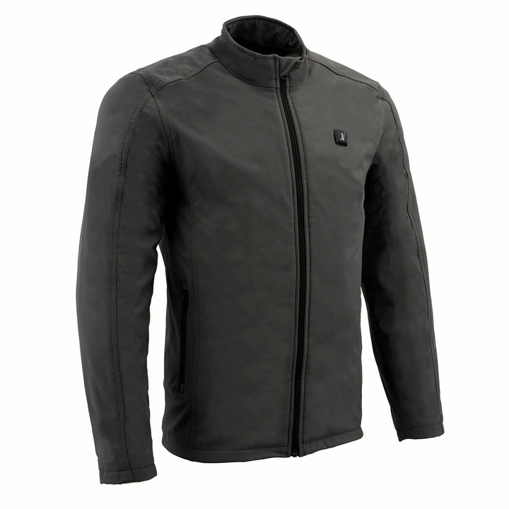 Nexgen Heat MPM1762SET Men’s Grey Soft Shell Heated Jacket - Standup Collar - for Winter Cold Weather Riding Outdoors