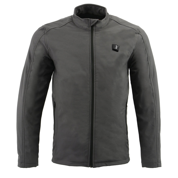 Nexgen Heat MPM1762SET Men’s Grey Soft Shell Heated Jacket - Standup Collar - for Winter Cold Weather Riding Outdoors