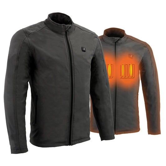 Nexgen Heat NXM1762SET Men’s Grey Soft Shell Heated Jacket w/ Standup Collar - for Outdoor Winter Cold Weather Activities