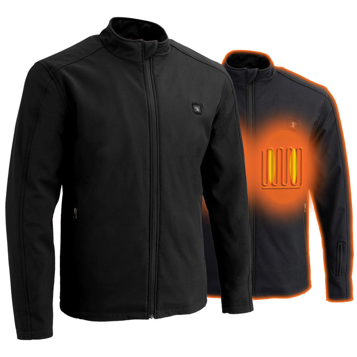 Nexgen Heat MPM1762SET Men’s Soft Shell Heated jacket - Black Standup Collar Jacket for Winter Cold Weather