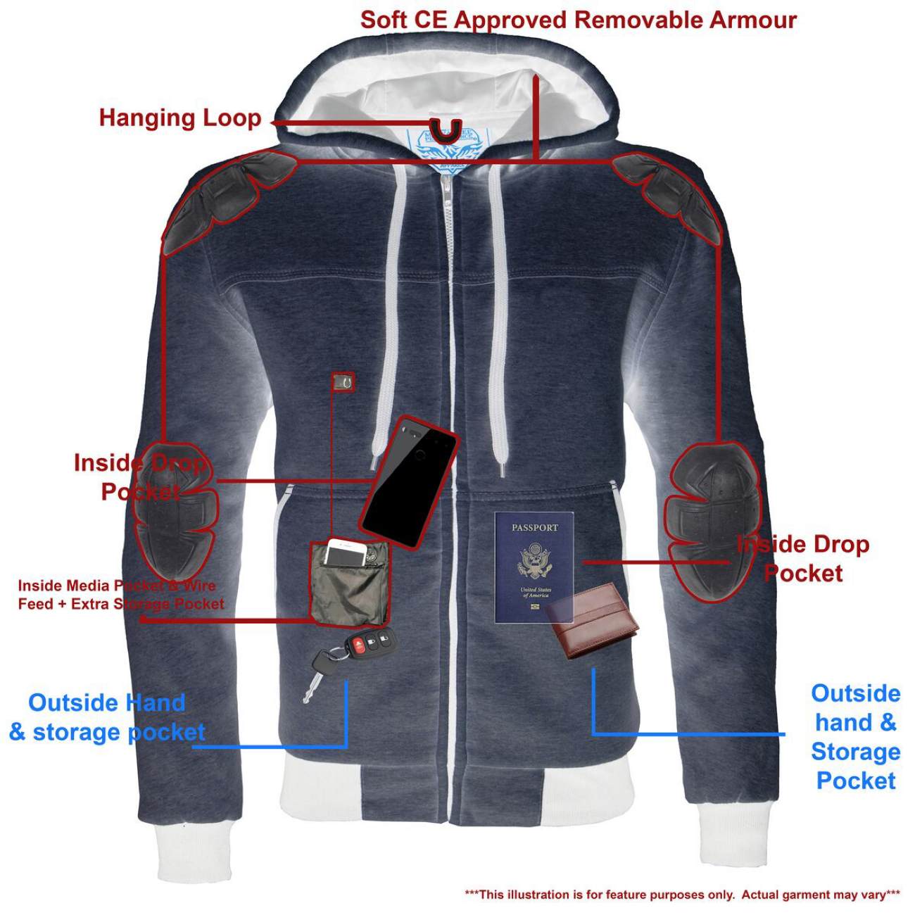 Milwaukee Leather Men's Silver Streetguard Riding Hoodie - Aramid Reinforced with CE Shoulder and Elbow Armor - MPM1788