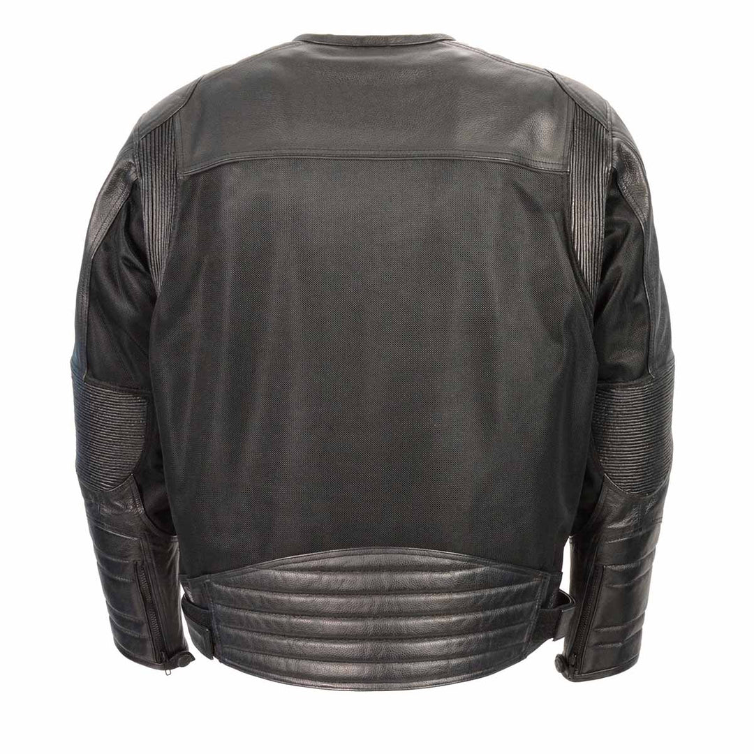Milwaukee Leather MPM1795 Black Leather with Mesh Armored Racer Motorcycle Jacket for Men - All Seasons